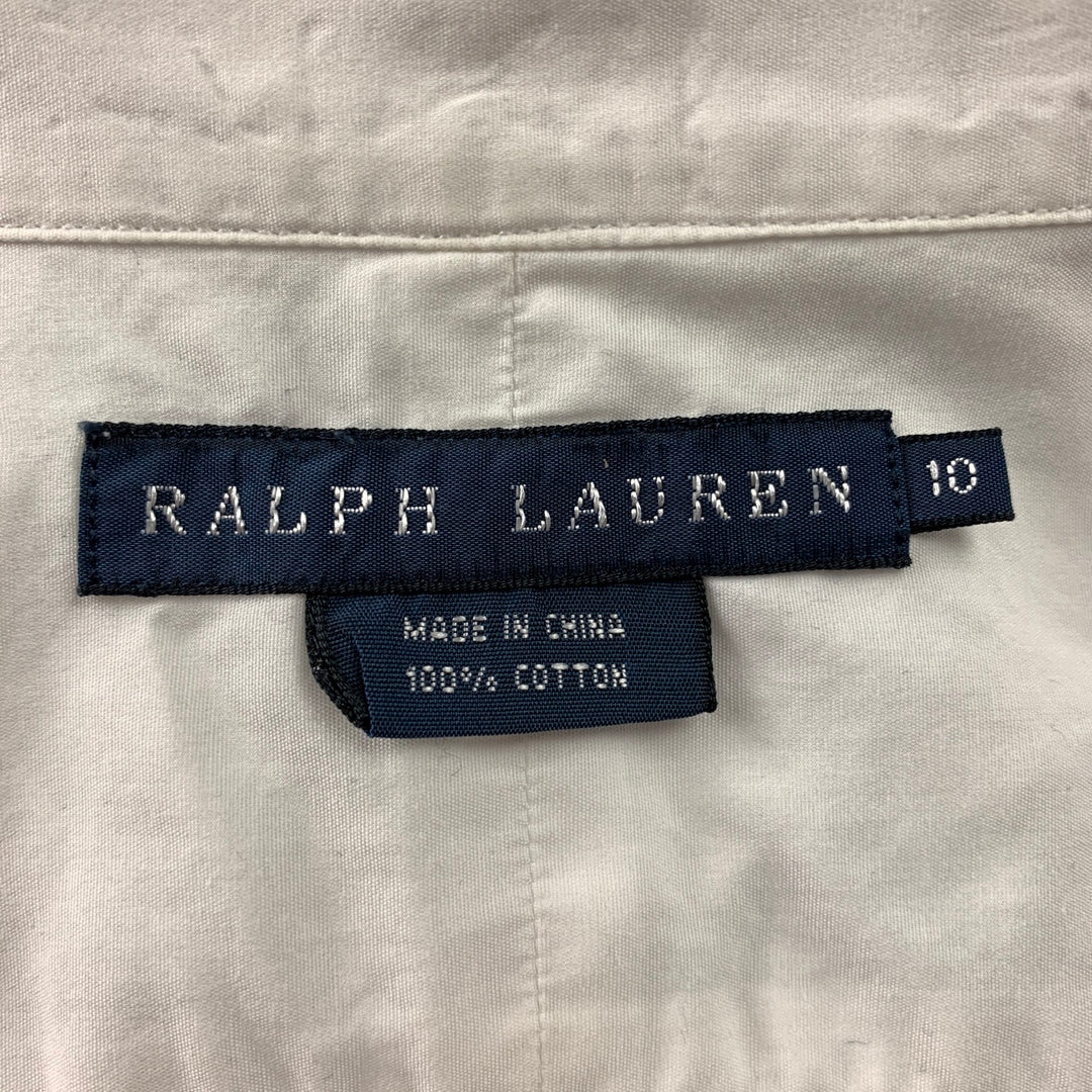 RALPH LAUREN Size 10 White Poplin Cotton French Cuff Tuxedo Blouse