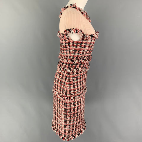 PAULE KA Size 6 Red Black White Virgin Wool Blend Mixed Fabrics Dress