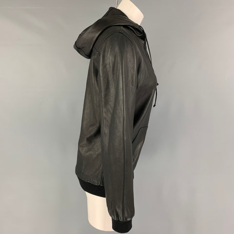 MARC by MARC JACOBS Size S Black Leather Hooded Jacket
