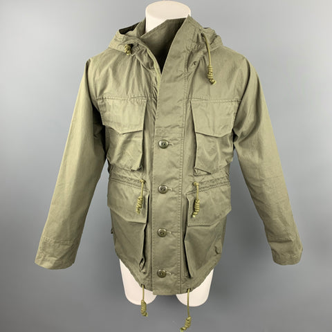 NIGEL CABOURN Size S Olive Cotton Patch Pockets Hooded Parka Coat