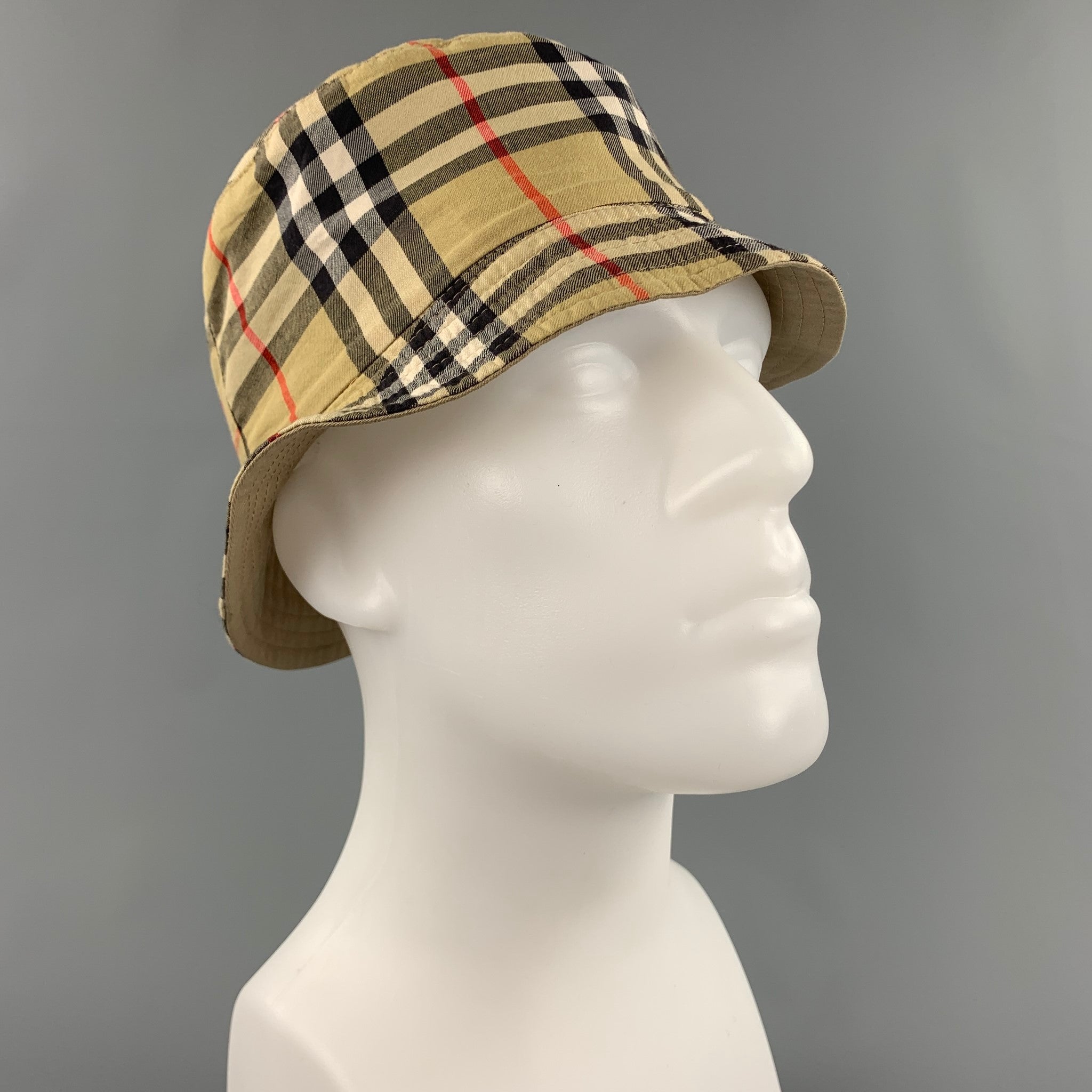 BURBERRY LONDON Beige Plaid Cotton Reversible Bucket Hat – Sui