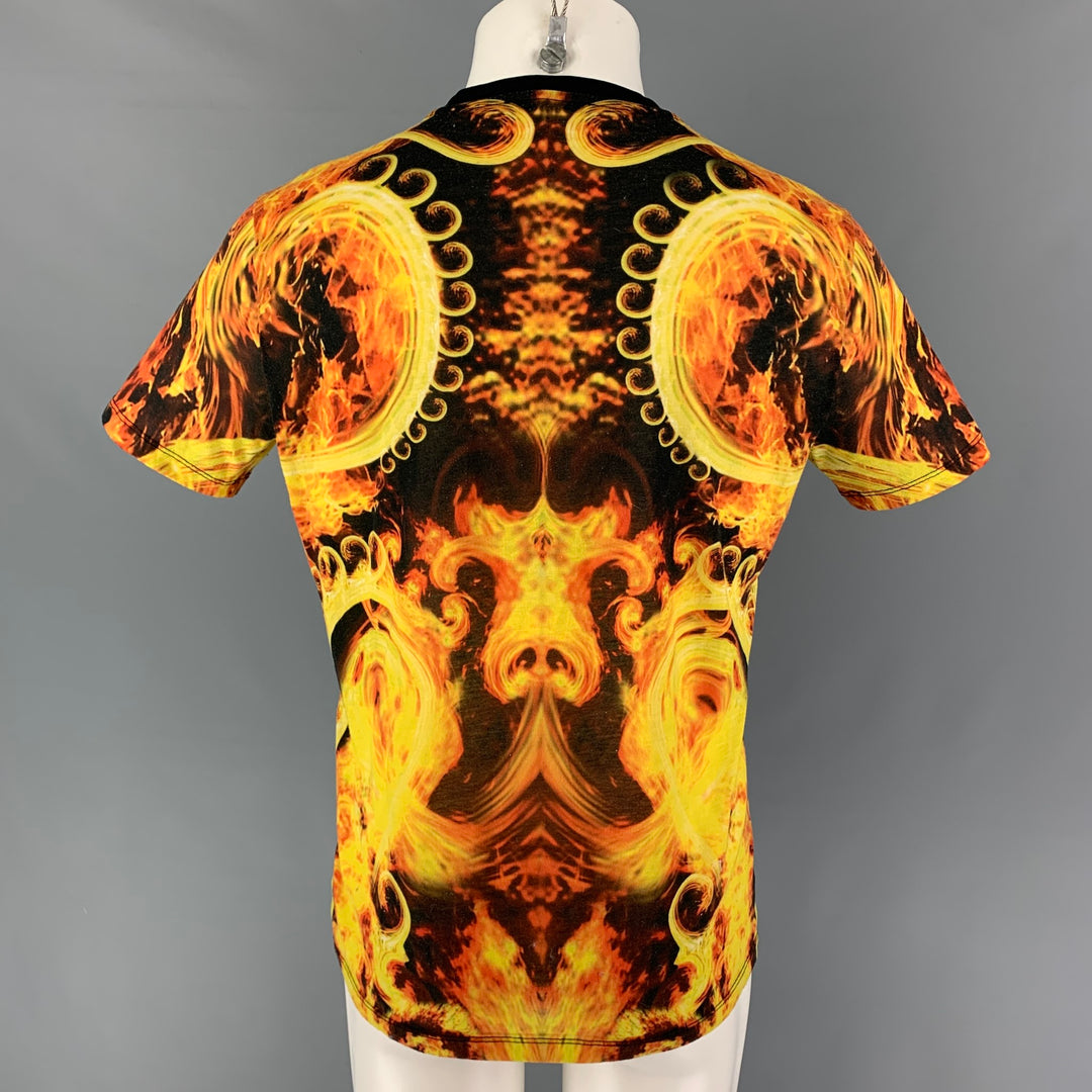GIVENCHY Pre-Spring 2014 Size XS Black Yellow Orange Polyester Applique T-Shirt