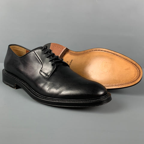 BATTISTONI Size 10.5 Black Leather Lace Up Shoes