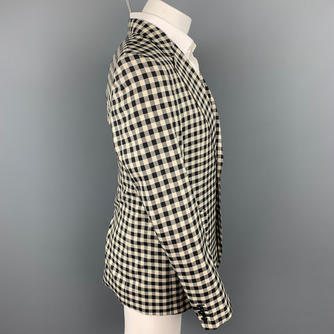 ALEXANDER MCQUEEN Size 38 Black & Cream Checkered Silk / Wool Notch Lapel Sport Coat