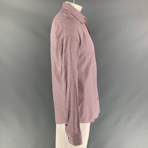 GUCCI Talla L Camisa de manga larga de corte slim de algodón a cuadros rojo y negro