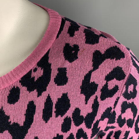 SIBLING LONDON Size S Pink & Black Print Cotton / Viscose Round Neck Pullover Sweater