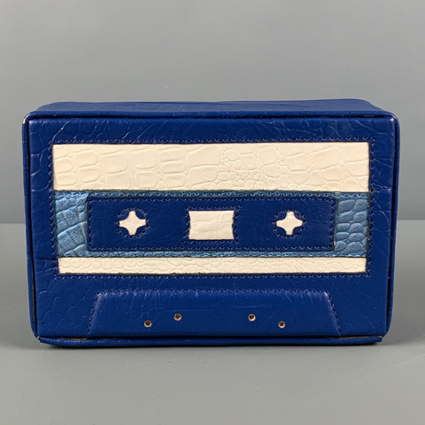 GERALEH MIZRAHI Blue White Leather Clutch Handbag