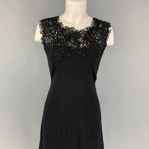 OSCAR DE LA RENTA 2012 Size M Black Virgin Wool Blend Sequined Cocktail Dress