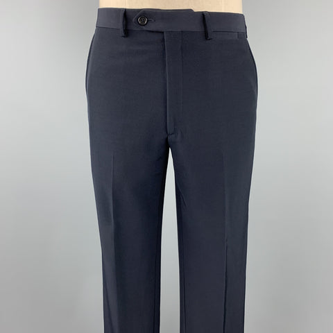 CARLO PIGNATELLI Size 38 Long Navy Acetate Blend Collar Suit