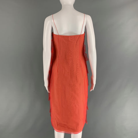 AKRIS Size 10 Orange Tan Silk See Through Spaghetti Straps Dress