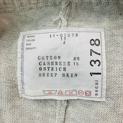SACAI Size L Grey Cotton Cashmere Heather 3/4 Sleeves Pullover