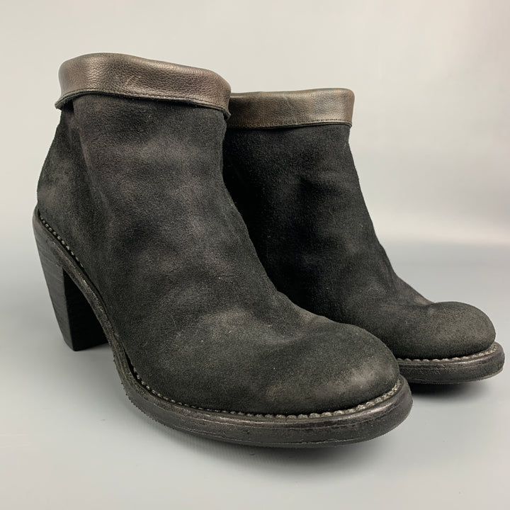 GUIDI Size 8 Black Suede Leather Ankle Boots