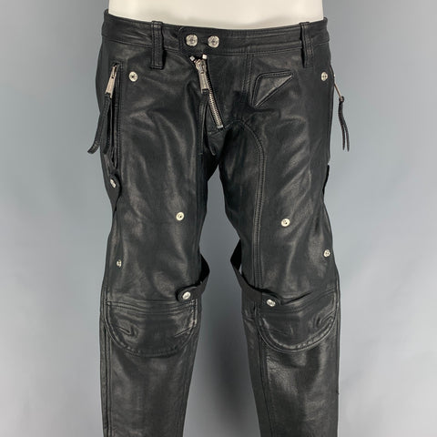 DSQUARED2 Size 32 Black Leather Zip Fly Casual Pants