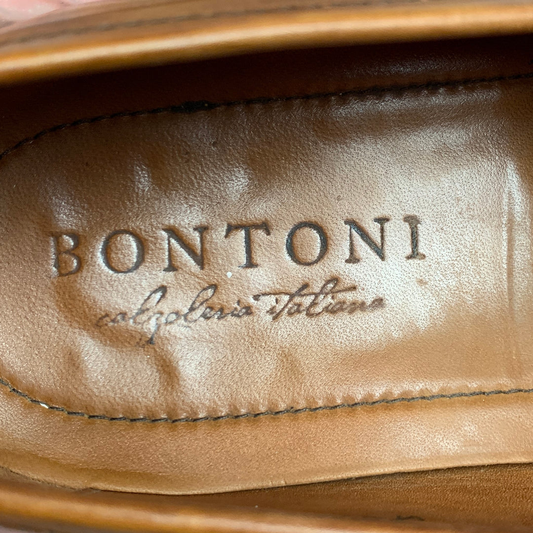 BONTONI Size 10 Tan Burnished Leather Penny Loafers