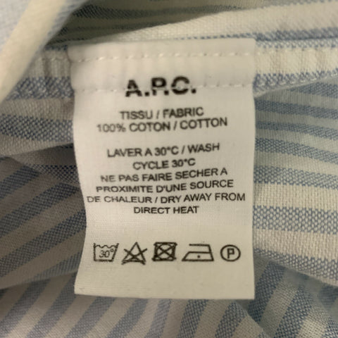 Camisa de manga larga con botones de algodón a rayas azul claro blanca talla XL de APC