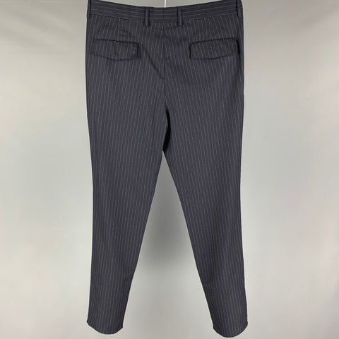 BRUNELLO CUCINELLI Size 34 Navy Grey Stripe Lana Wool Dress Pants