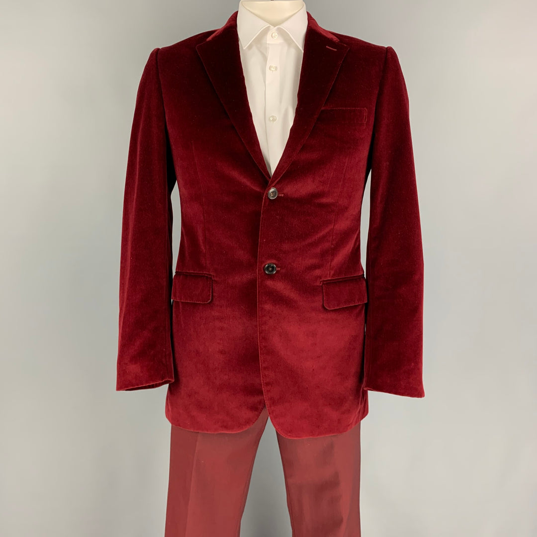 GIVENCHY Size 40 Regular Burgundy Velvet Notch Lapel Suit