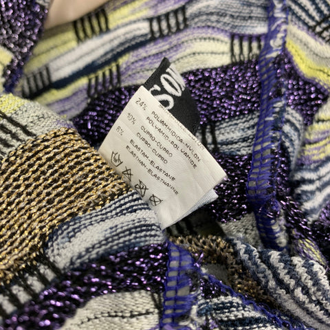 MISSONI Mare Size 6 Purple & Gold Knitted Stripe Cotton Blend One Piece Swimsuit