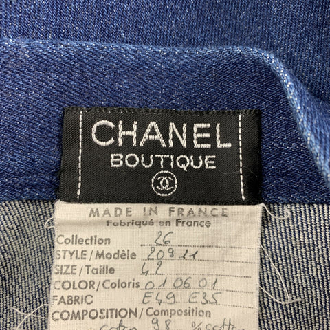 CHANEL FW91 Size 10 Blue Cotton / Lycra Below Knee Pencil Skirt