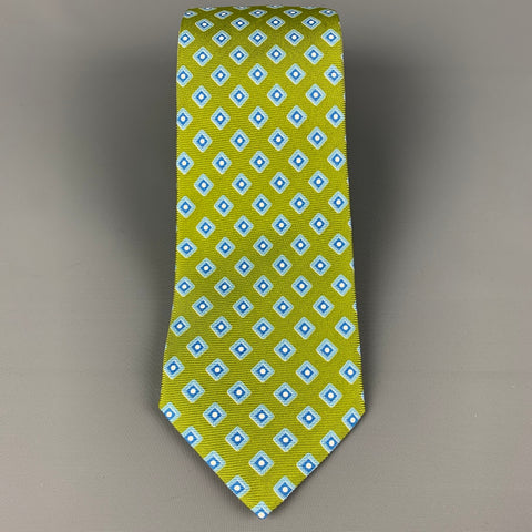 KITON Light Blue Chartreuse Rhombus Silk Tie