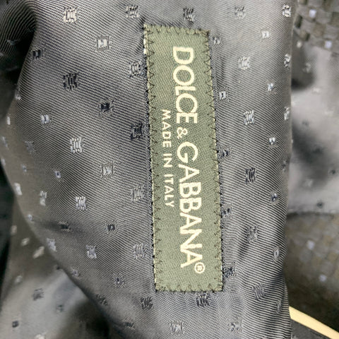 DOLCE & GABBANA Size 36 Navy & White Jacquard Silk Blend Shawl Collar 3 Piece Suit