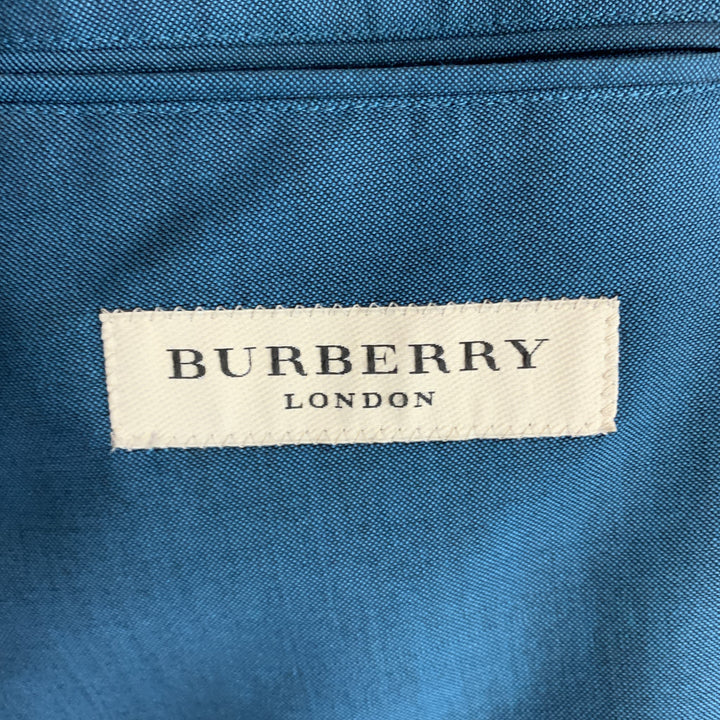 BURBERRY LONDON Size 42 Teal Sharkskin Wool / Mohair Notch Lapel Pants Suit