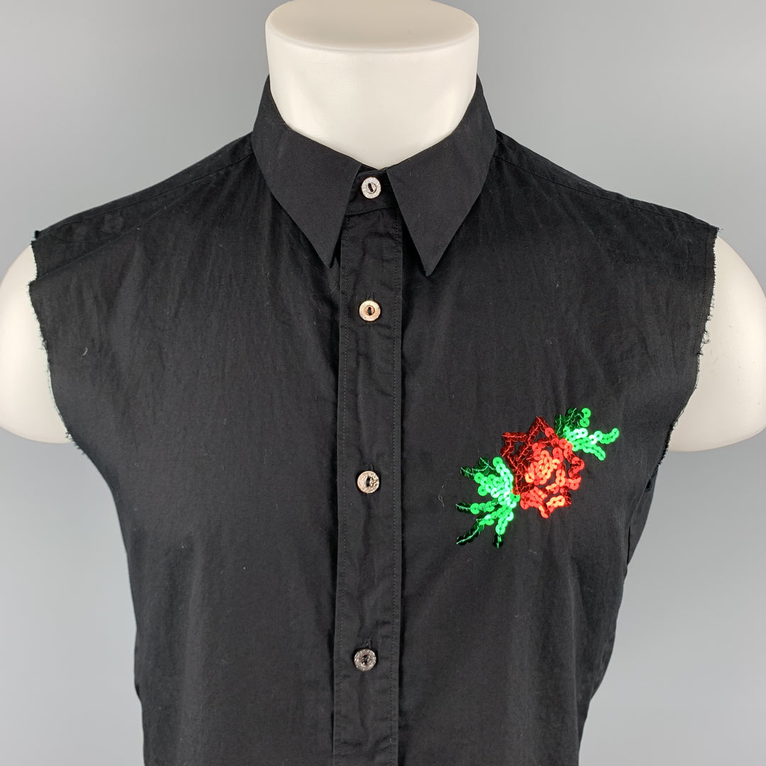 NUMBER (N)INE Size M Black Embellishment Cotton Button Up Sleeveless Shirt
