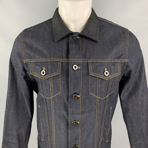 BURBERRY PRORSUM Spring 2015 Size 38 Indigo Blue Denim Silk Collar Trucker Jacket
