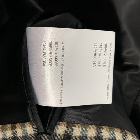 LANVIN Talla 44 Abrigo de lana a cuadros negro y marrón avena
