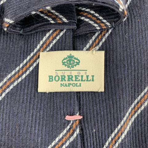LUIGI BORRELLI Navy Striped Silk / Cashmere Tie
