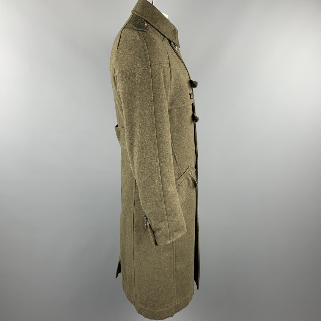 MOSCHINO JEANS Size M Olive Wool Double Breasted Epaulette Coat