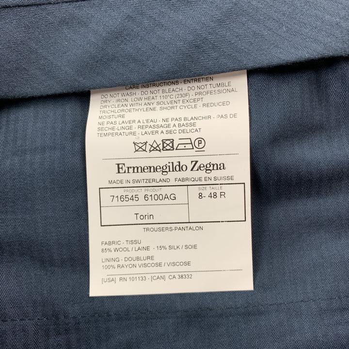 ERMENEGILDO ZEGNA Size 32 Navy Woven Wool / Silk Zip Fly Dress Pants