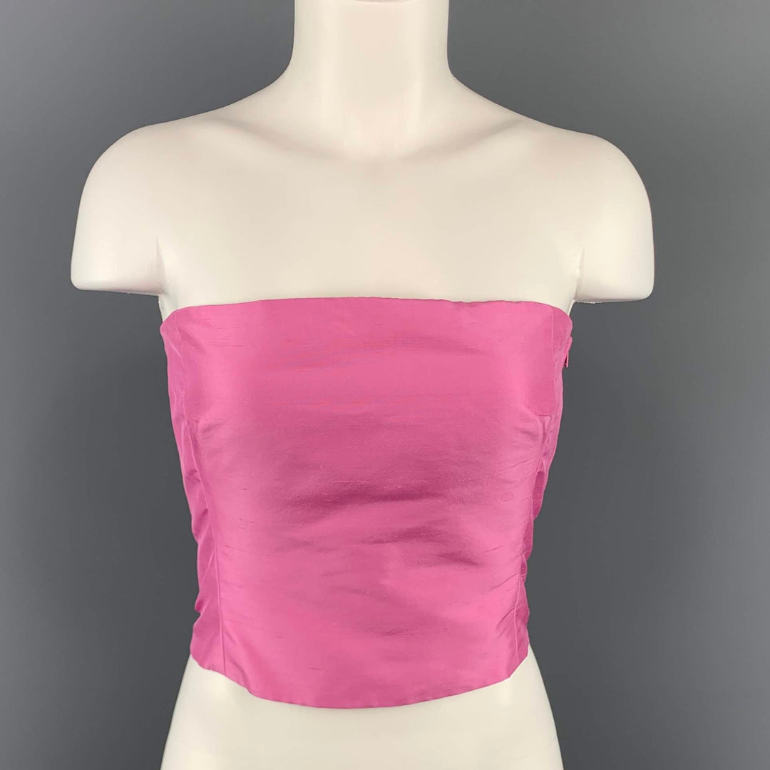 RALPH LAUREN Talla 8 Top de vestido bustier recortado de shantung de seda rosa