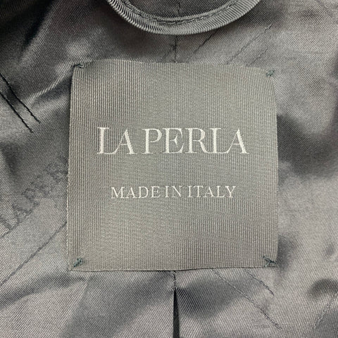 LA PERLA SS 16 Size XL Navy & Black Jacquard Silk / Polyester Coat