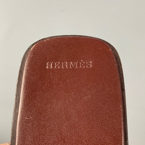 HERMES Size 12 Brown Perforated Leather Slip On Sandals