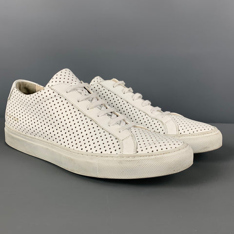 COMMON PROJECTS Size 10 White Perforated Leather Low Top Achilles Sneakers