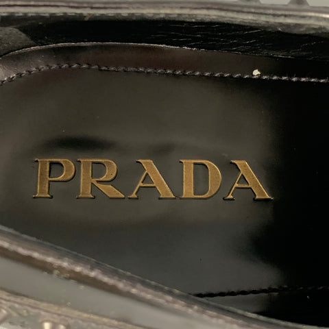 PRADA Size 10.5 Black Studded Leather Lace Up Shoes