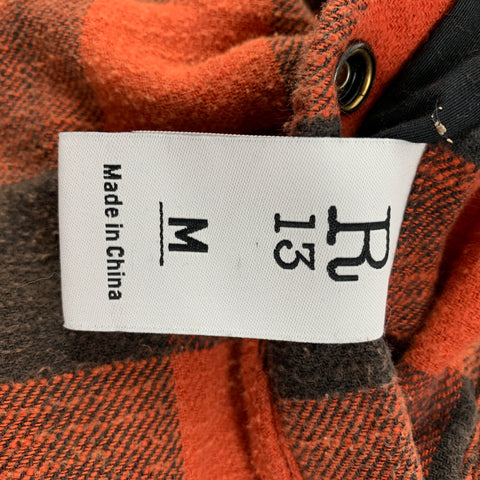 R13 Size M Orange Black Plaid Cotton Reversible Jacket