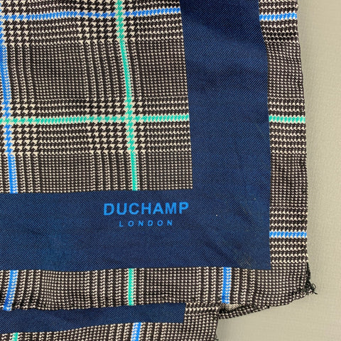 DUCHAMP Black Blue Glenplaid Silk Pocket Square