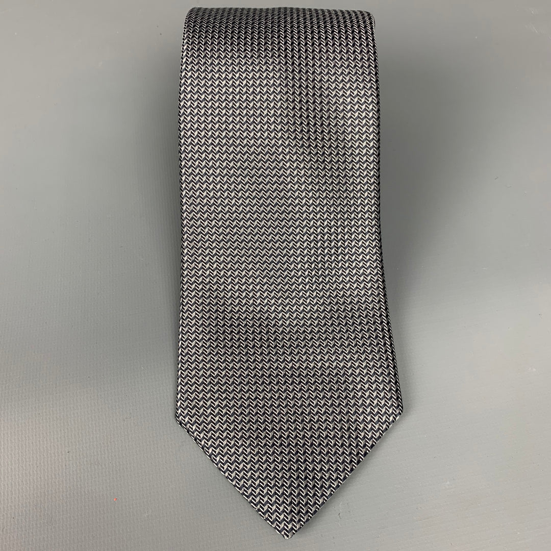 ERMENEGILDO ZEGNA Corbata de seda en zig-zag color pizarra y plata