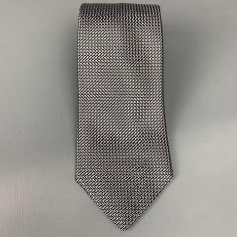 ERMENEGILDO ZEGNA Slate & Silver Zig-Zag Silk Tie