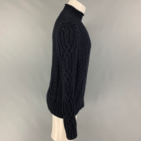 POLO by RALPH LAUREN Size M Navy Cable Knit Cotton Mock Neck Sweater