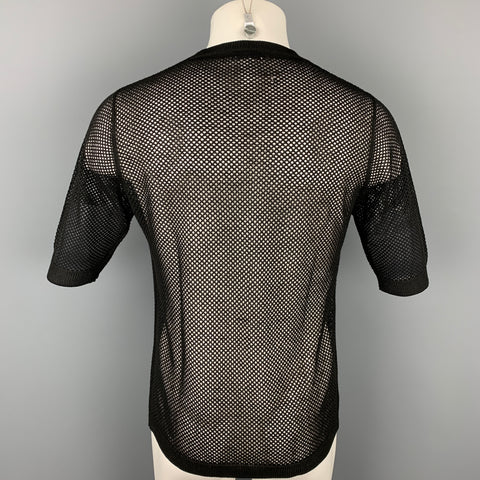 DRIES VAN NOTEN Size S Black Mesh Cotton Crew-Neck T-shirt
