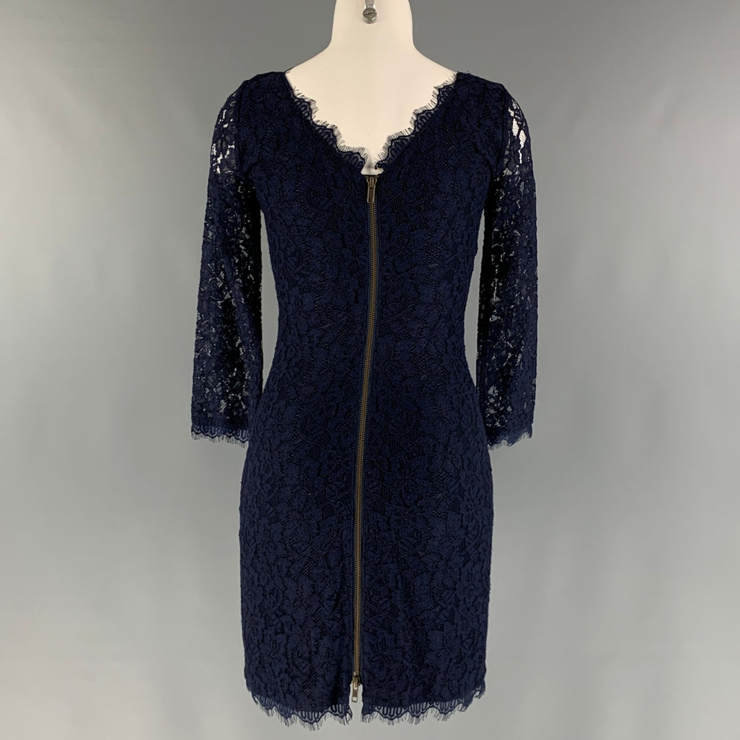 DIANE VON FURSTENBERG Size 0 Navy Rayon Blend 3/4 Sleeves Dress