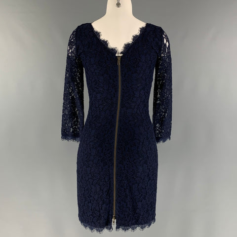 DIANE VON FURSTENBERG Size 0 Navy Rayon Blend 3/4 Sleeves Dress