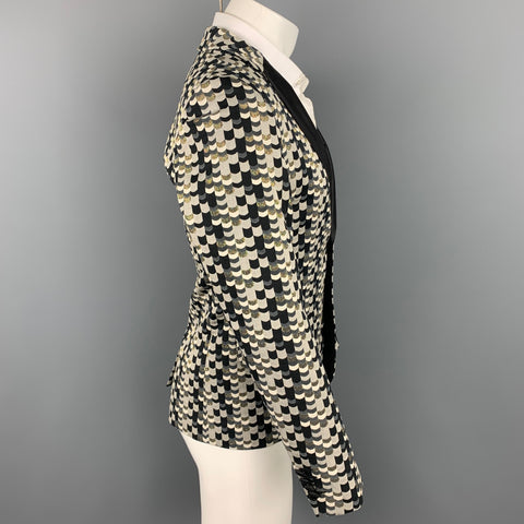 MR TURK Size 36 Grey & Black Jacquard Cotton Blend Notch Lapel Suit
