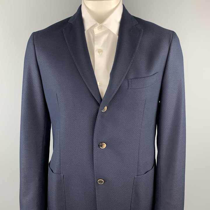 SAKS FIFTH AVENUE Chest Size 44 Navy Textured Cotton / Wool Sport Coat