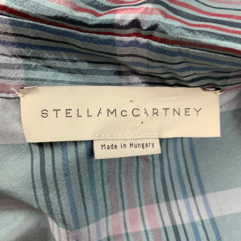 STELLA McCARTNEY Size M Blue Multi-Color Silk Plaid Ruffle Casual Top