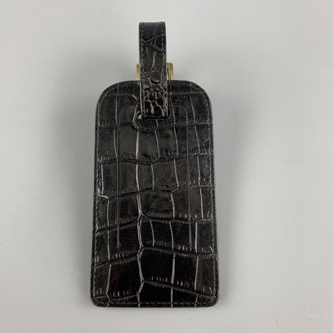GUMP'S Embossed Black Leather Alligator Gold Logo  Luggage Tag