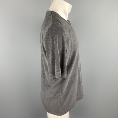 THEORY Size S Dark Gray Terry Textured Crew-Neck T-shirt